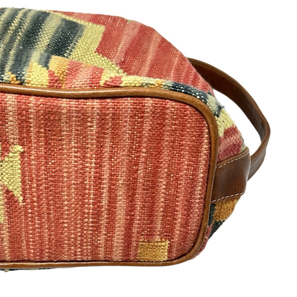 Vintage Multicolor Patterned Bucket Bag, Southwestern, Tribal, Tassel Carpet Bag - Picture 7 of 8